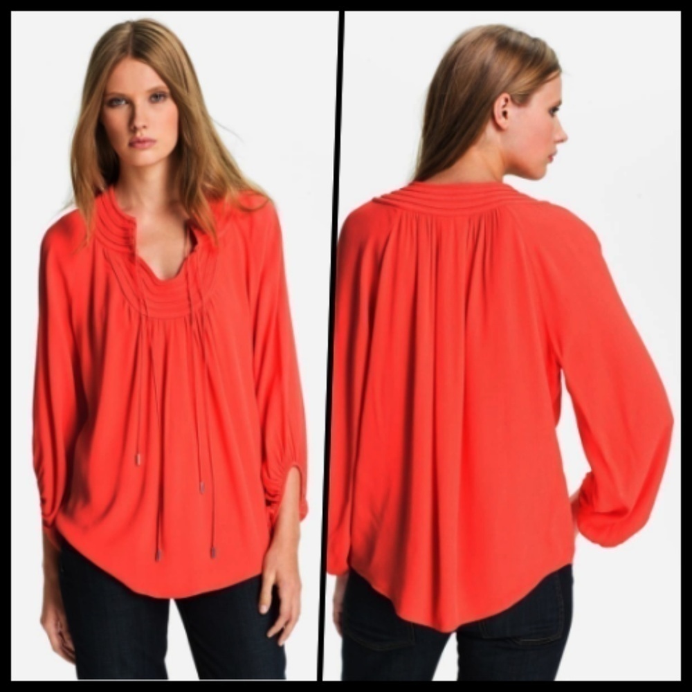 Diane von Fustenburg Coral Red Acquilina Blouse 4